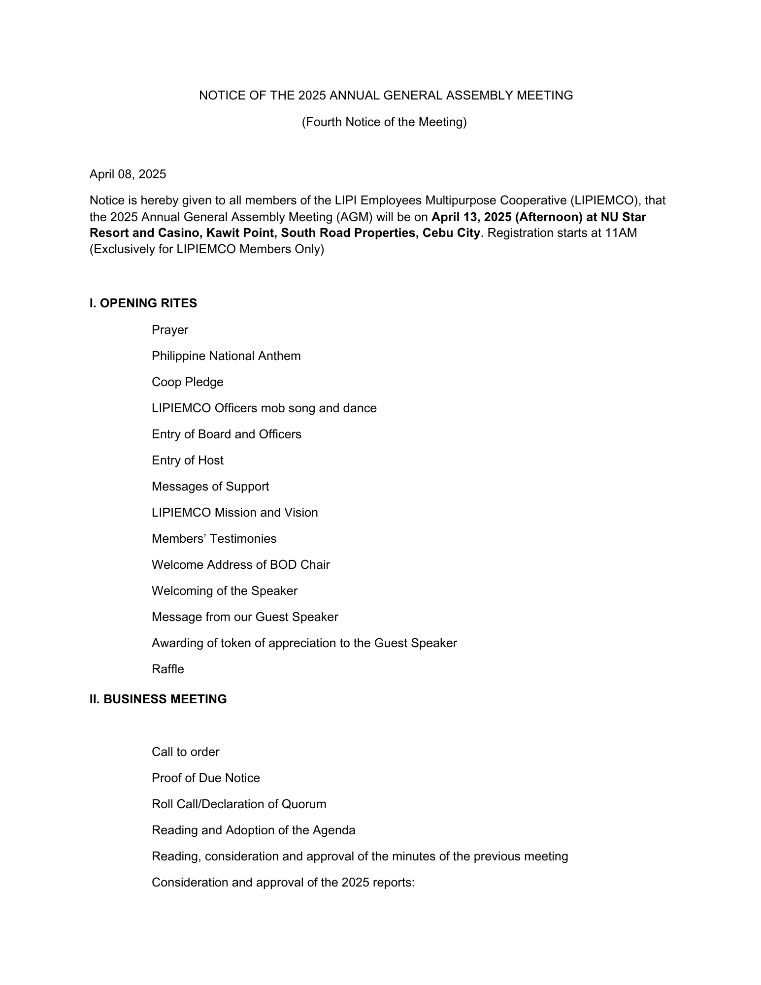 Lipiemco Final Notice Of The 2025 General Assembly Meeting